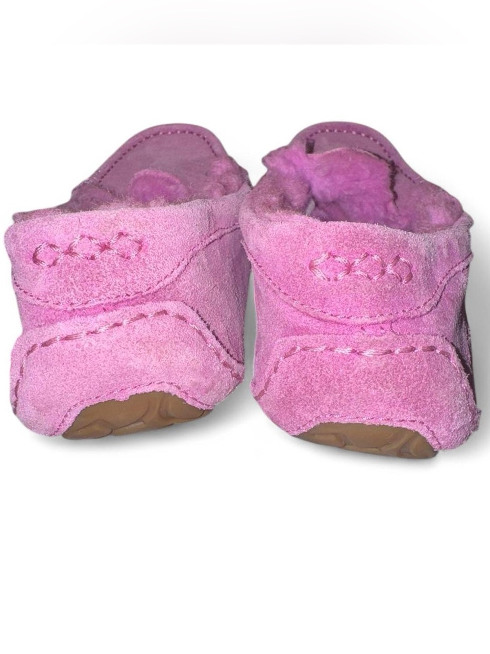 UGG Women's Bubblegum Pink Suede Sheepskin Moccasin Slippers - Picture 2 of 6